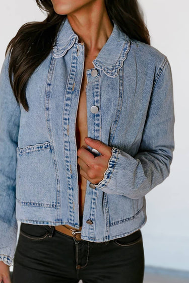 Scallop Trim Collar Patched Pocket Denim Jacket